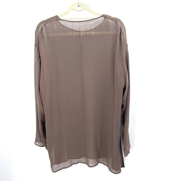 Vintage Custom Asian Style Sheer Taupe 100% Silk Jacket Lagenlook Womens XL - Picture 5 of 5